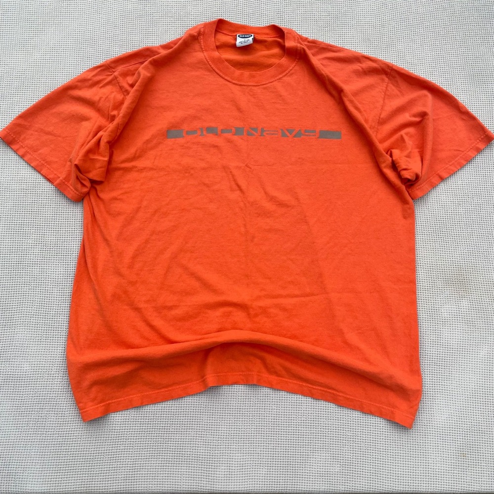 Vintage Old Navy Mens XL Orange Graphic T-Shirt Made in USA Cotton Tee